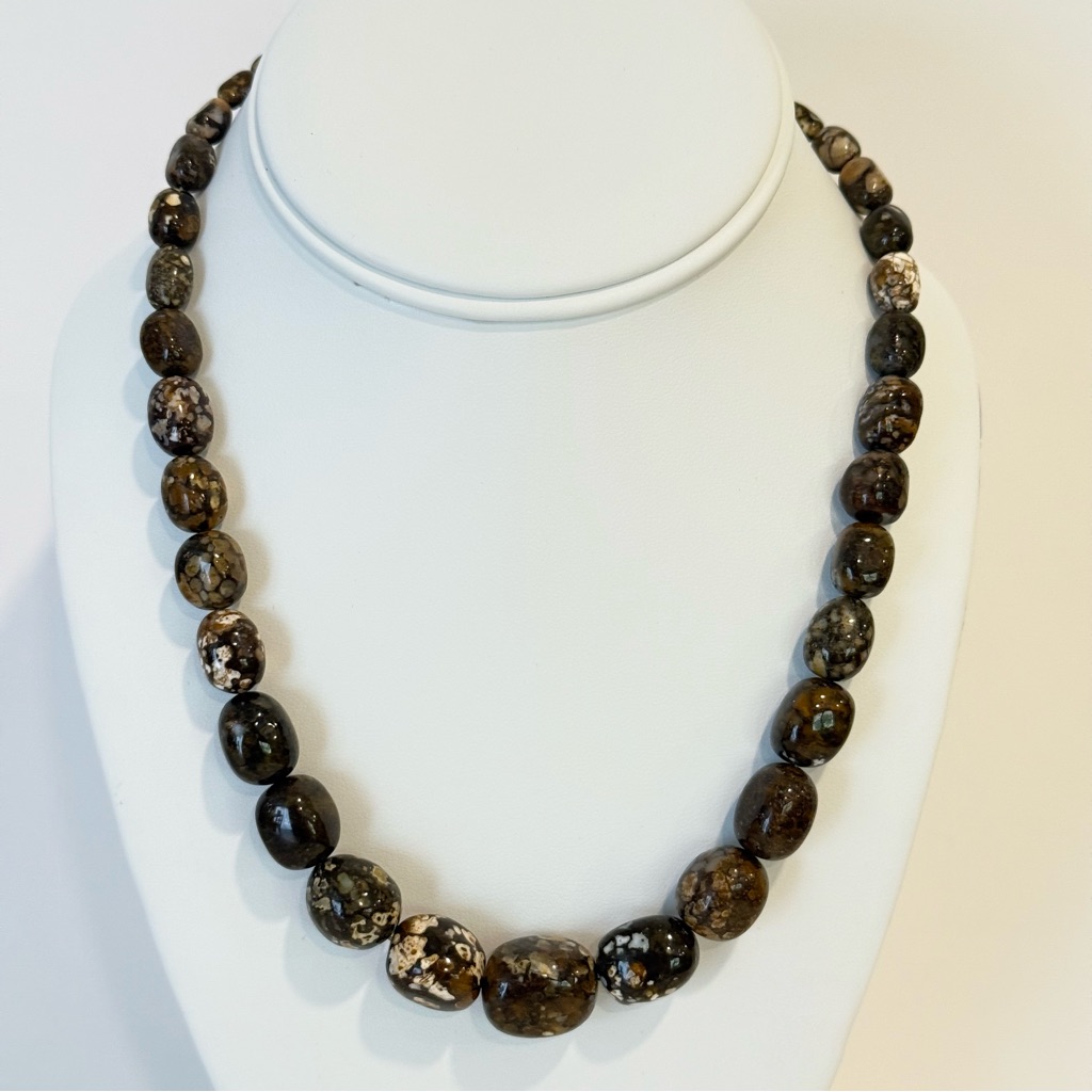 Jay King Drt Graduated Brown Confetti Opal Beaded Sterling Silver Necklace